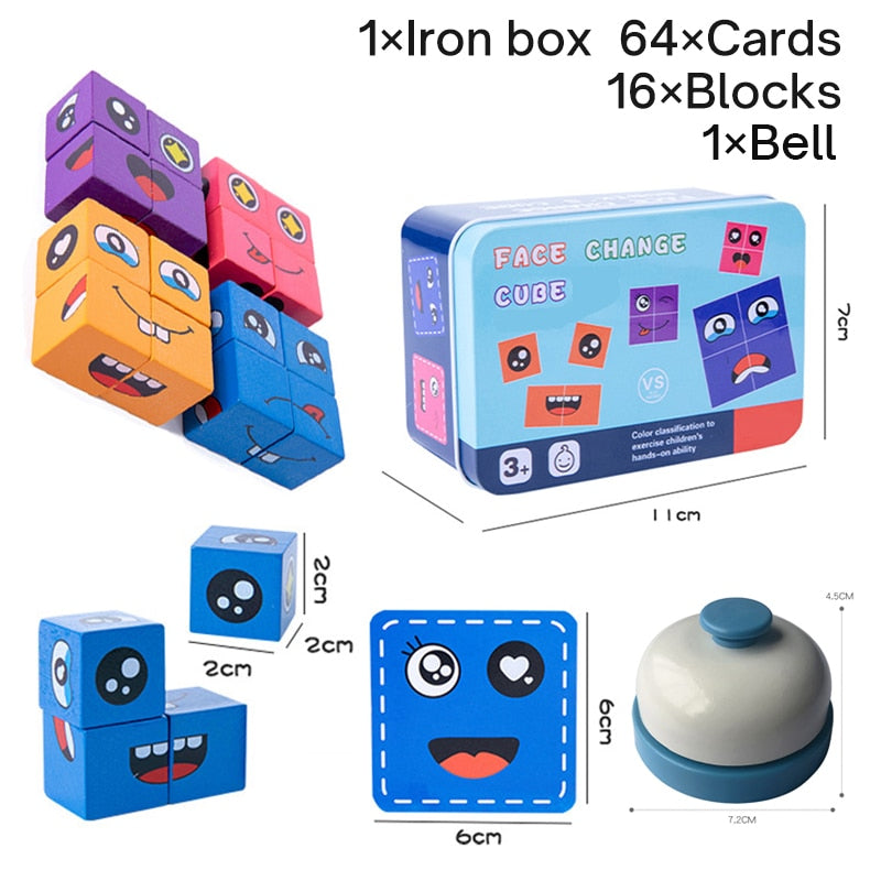 New Montessori Expression Puzzle Face Change Cube Building Blocks Toys Early Learning Educational Match Toy for Children Gift
