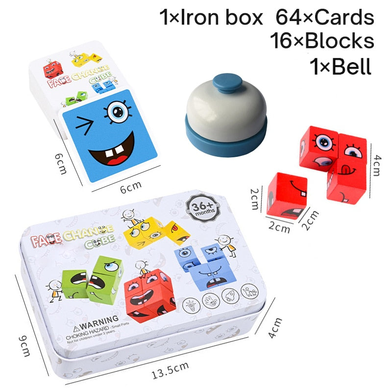 New Montessori Expression Puzzle Face Change Cube Building Blocks Toys Early Learning Educational Match Toy for Children Gift