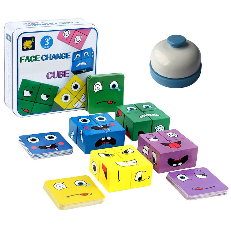 New Montessori Expression Puzzle Face Change Cube Building Blocks Toys Early Learning Educational Match Toy for Children Gift