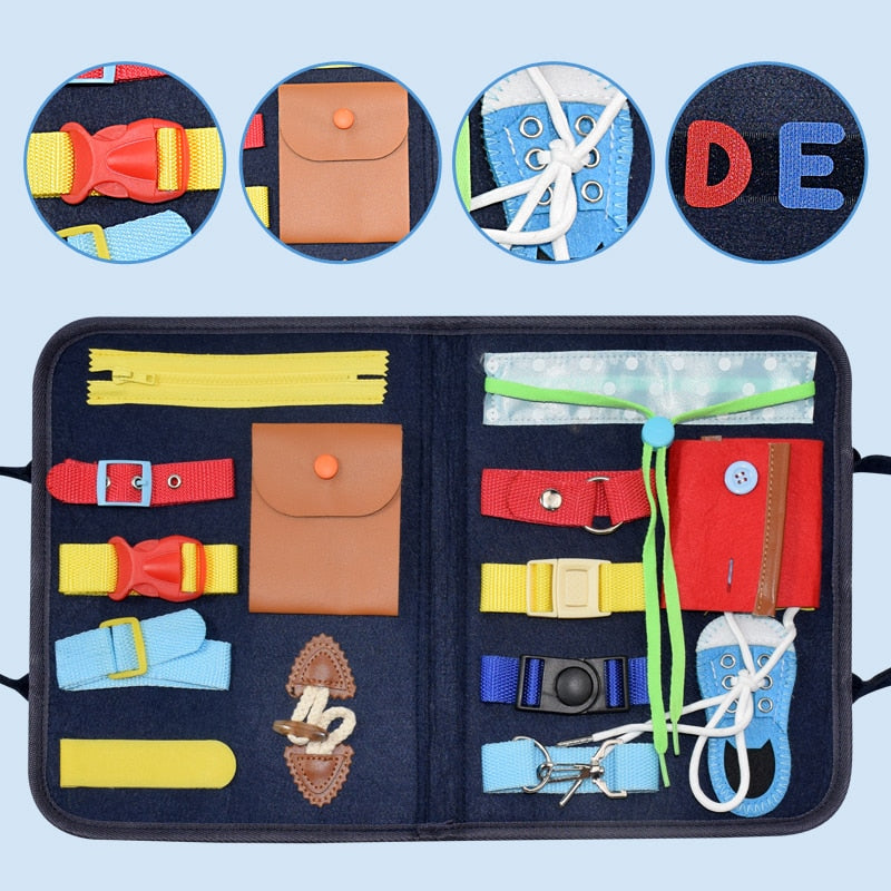 Kids Busy Board Buckle Montessori Toys Baby Zip Button Lace Up Training Tool Toy Toddlers Educational Sensory Development Game