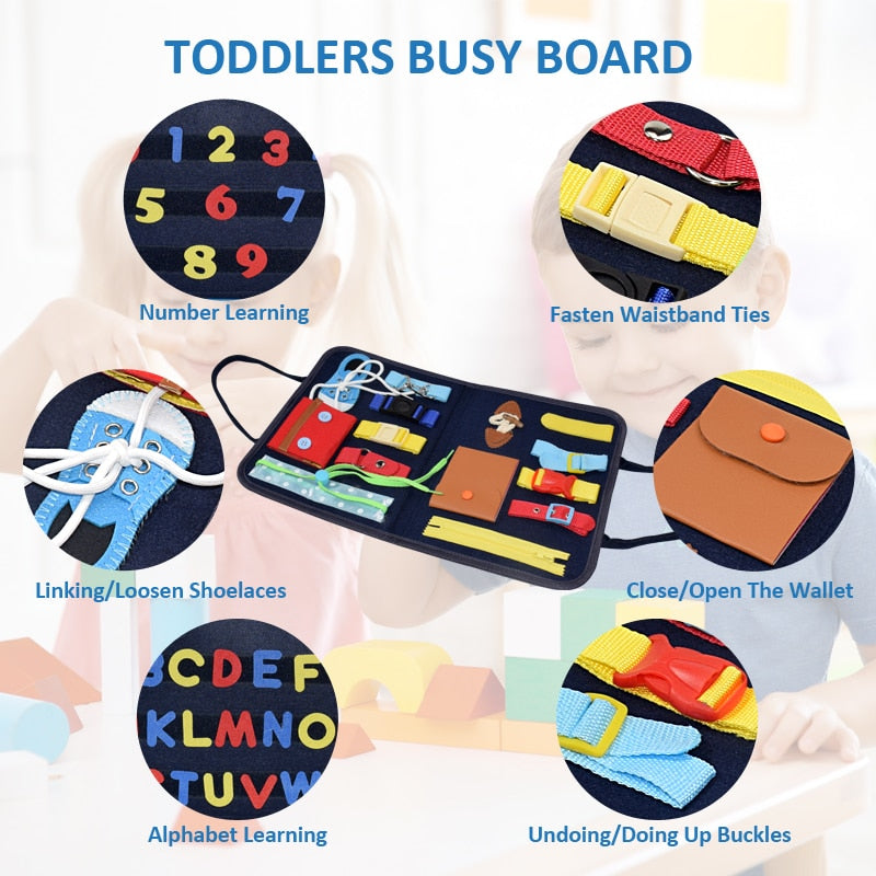 Kids Busy Board Buckle Montessori Toys Baby Zip Button Lace Up Training Tool Toy Toddlers Educational Sensory Development Game