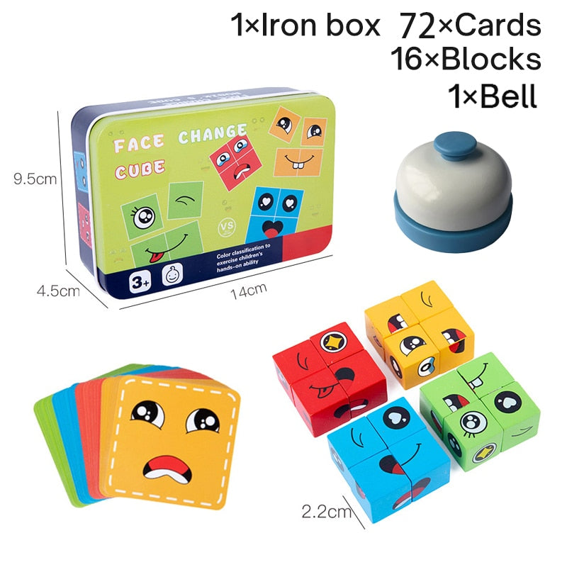 New Montessori Expression Puzzle Face Change Cube Building Blocks Toys Early Learning Educational Match Toy for Children Gift