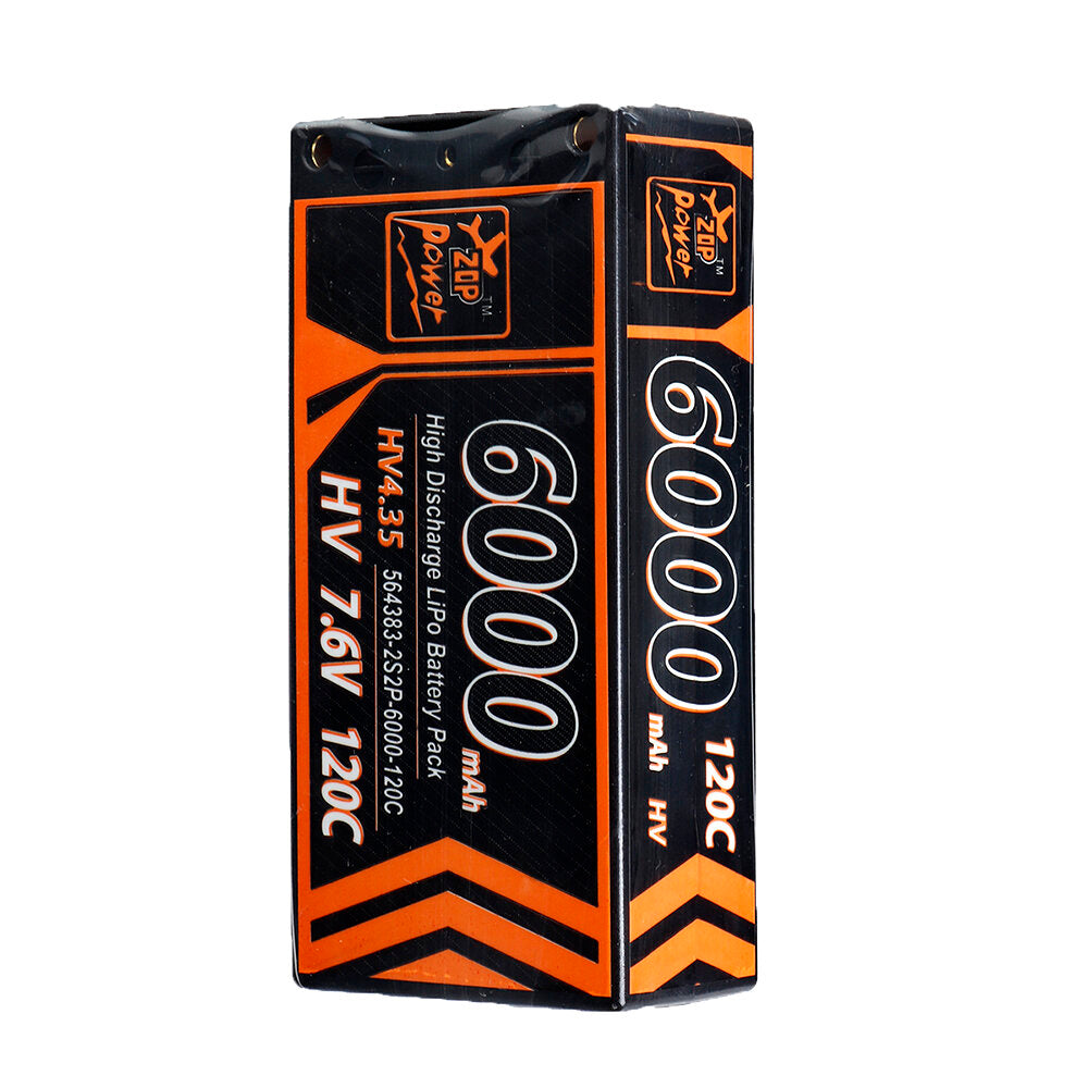 ZOP Power 7.6V 6000mAh 120C 2S Lipo Battery T Deans Plug Hard Case for  RC Car