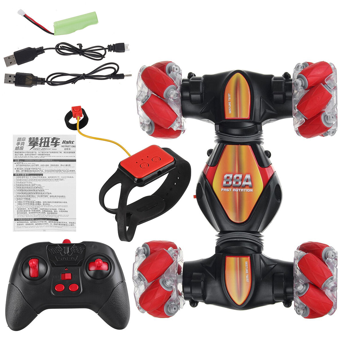 RC Stunt Car 1/12 2.4G Remote Control Gesture Sensor All-Terrain Toy Double Sided Rotating Off Road 360 Flips with Lights Music Drift Dancing Vehicle Model